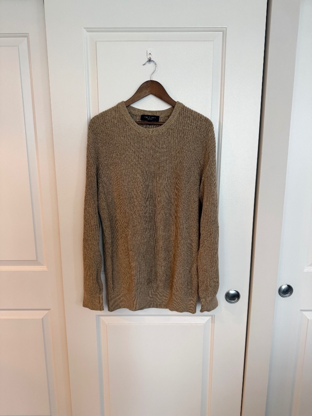 rag & bone Curtis Marl Crew 100% Cotton Sweater Large Taupe Multi – Altered